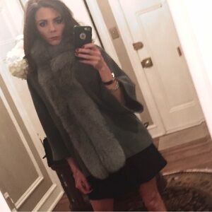 FLAVIO CASTELLANI Gray Cashmere Wool & Fox Fur Coat Jacket Sz 40